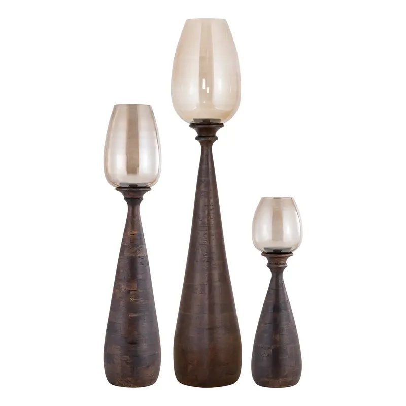 Set van 3 Midi Windlichten Mangohout Bruin PTMD