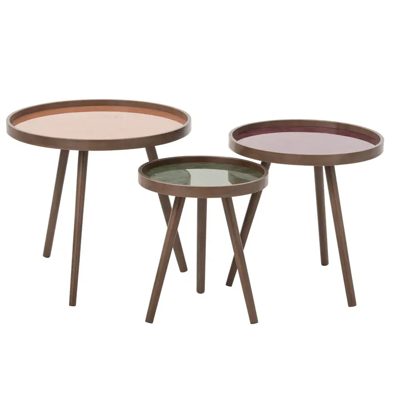 Set Van 3 Salontafels Rond Rubberhout Multi/Naturel J-Line