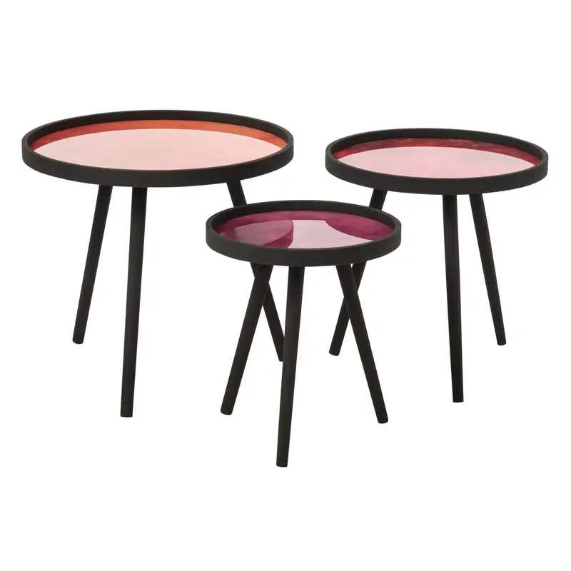 Set Van 3 Salontafels Rond Rubberhout Multi/Zwart J-Line