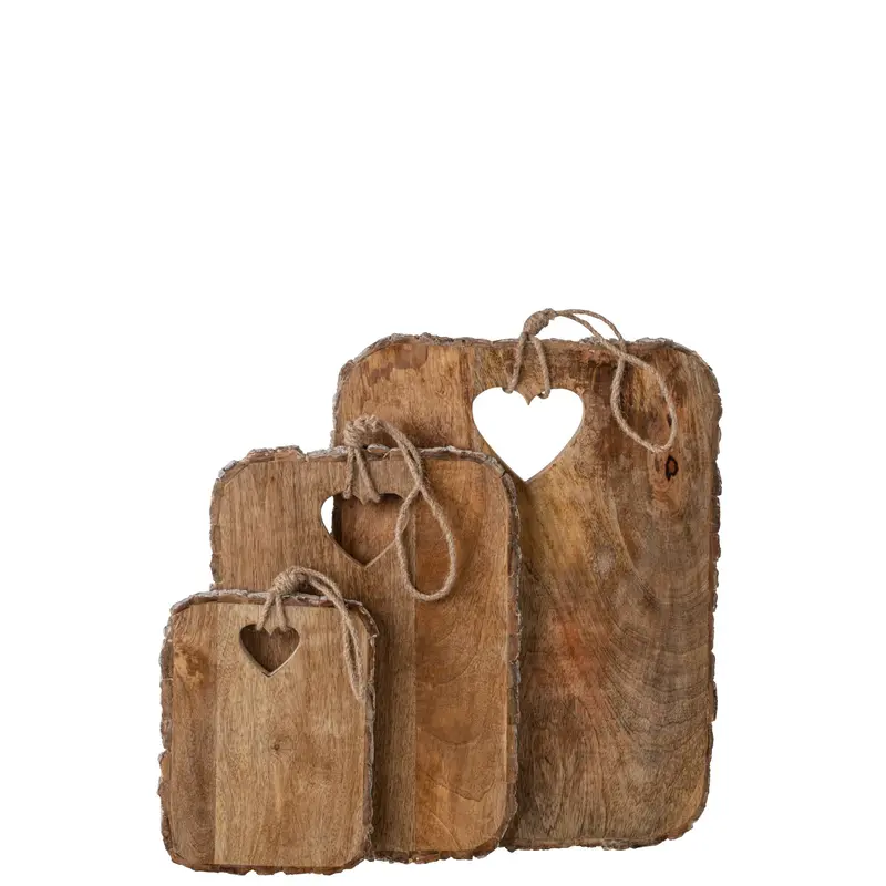 Set van 3 Serveerplanken Hart Met Schorsrand Mangohout Naturel J-Line