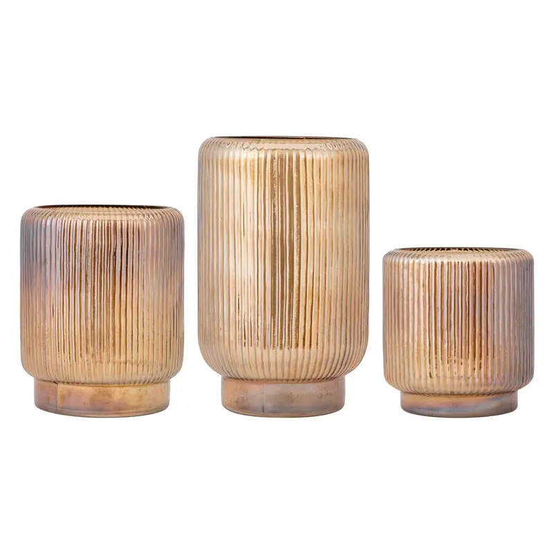 Set van 3 Shalea Windlichten Amber Ribbelglas PTMD