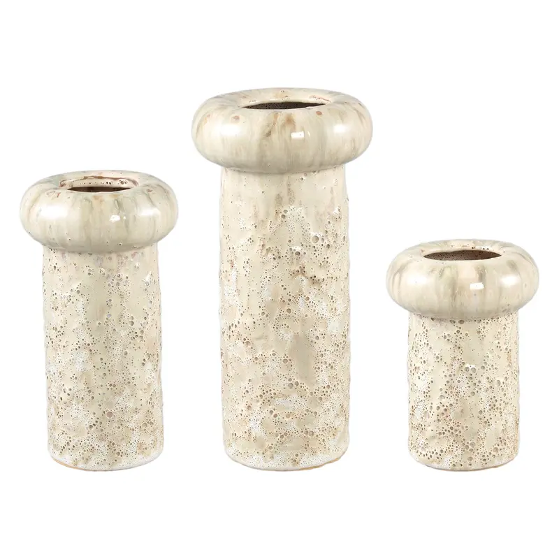 Set van 3 Wang Potten Crème Keramiek PTMD