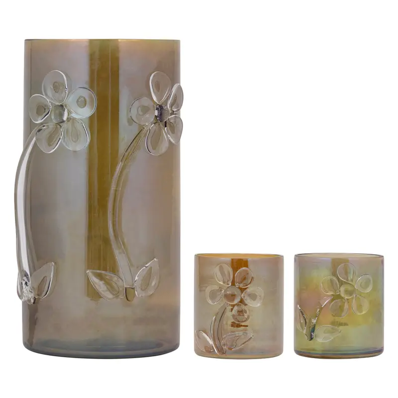 Set Van 3 Windlichten Allya Glas Bloem PTMD