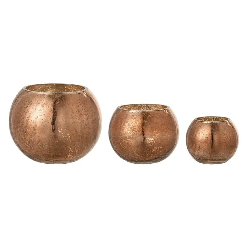 Set Van 3 Windlichten Craquelé Glas Parelmoer Brons J-Line