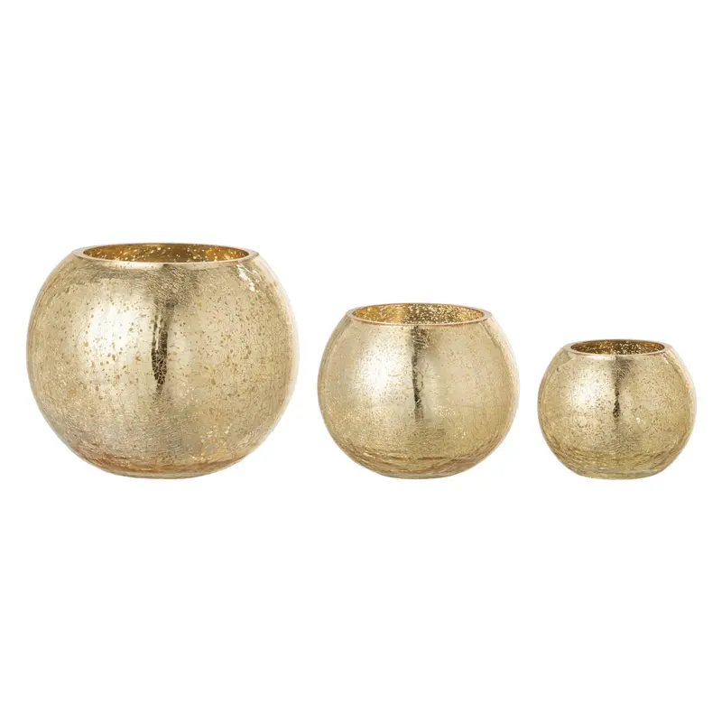 Set Van 3 Windlichten Craquelé Glas Parelmoer Goud J-Line