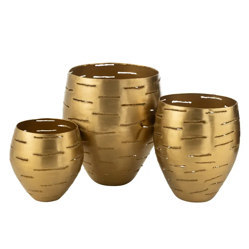 Set Van 3 Windlichten Metaal Goud J-Line