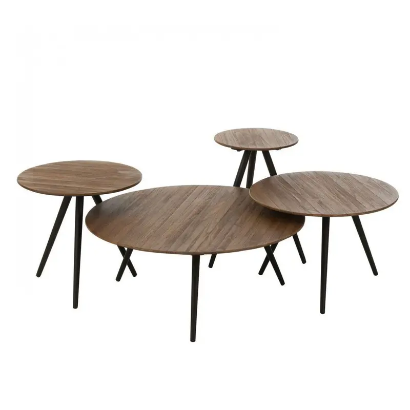 Set van 4 Bijzettafel Rond Gerecycleerd Teak Naturel J-Line