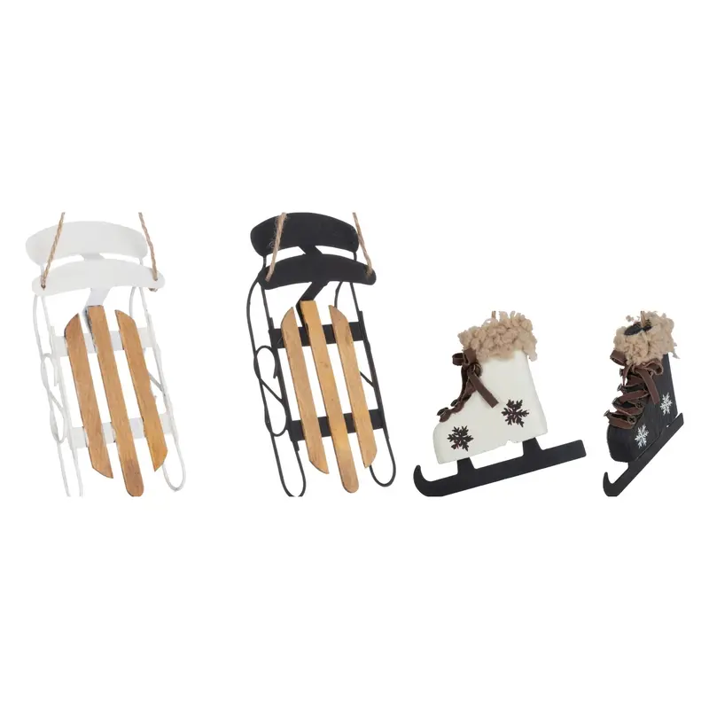 Set Van 4 Kersthangers Schaatsen En Slee Zwart/Wit J-Line
