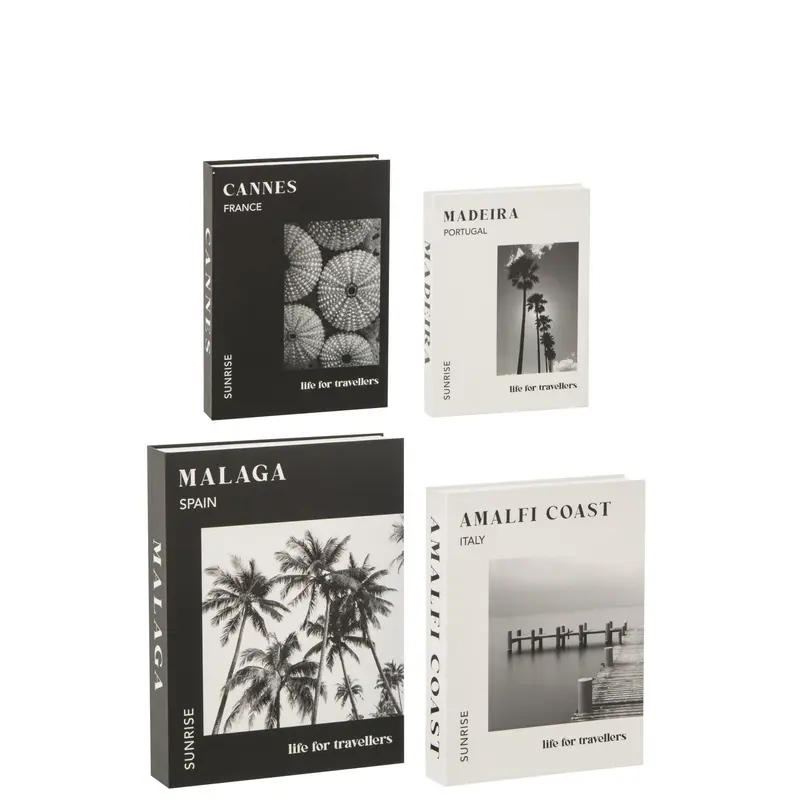 Set van 4 Opbergdoos Boek Papier Wit/Zwart J-Line