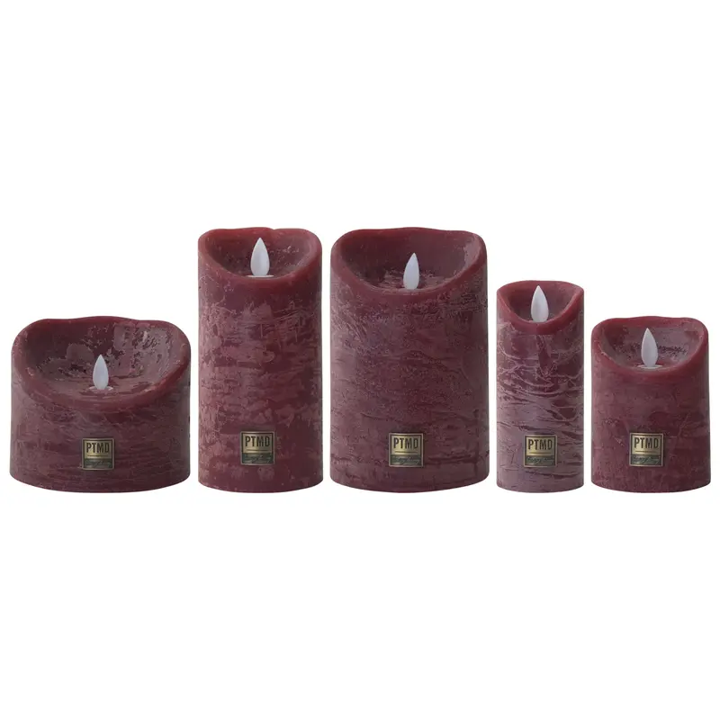 Set van 5 LED Kaarsen Rustic Bordeaux PTMD