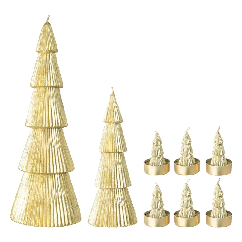 Set Van 8 Kerstboomkaarsen Paraffine Goud J-Line