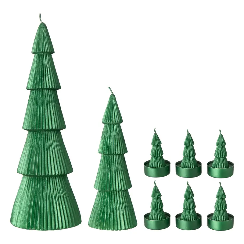 Set Van 8 Kerstboomkaarsen Paraffine Groen J-Line