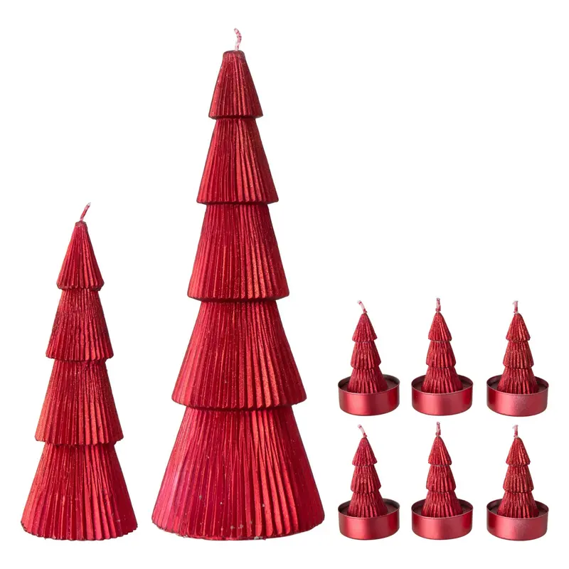 Set Van 8 Kerstboomkaarsen Paraffine Rood J-Line