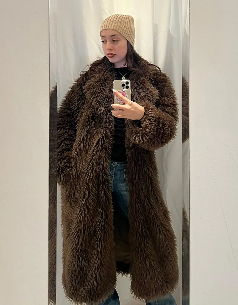 Shaggy long faux fur coat