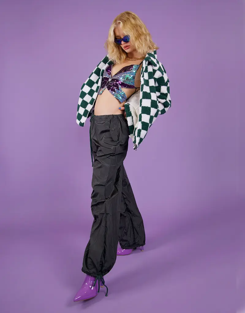Short teddy checkered jacket