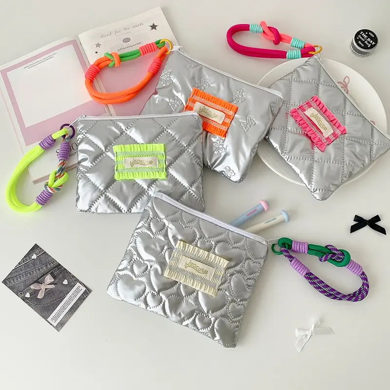 Silver Quilted Zipper Pouch