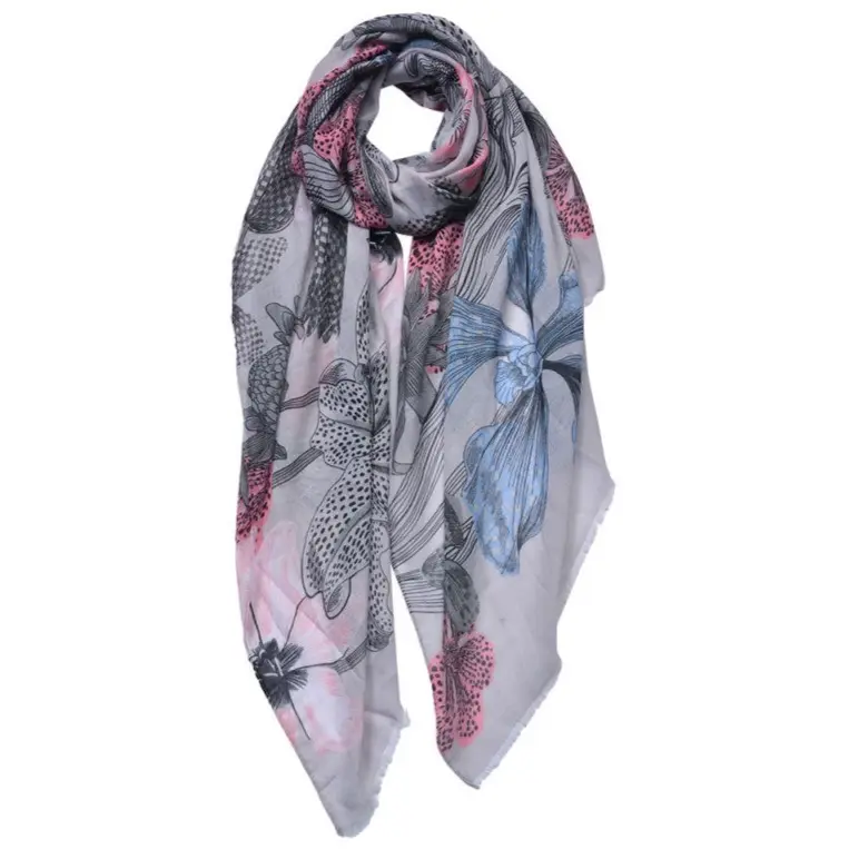 Sjaal Bloemen beige roze 180x85cm