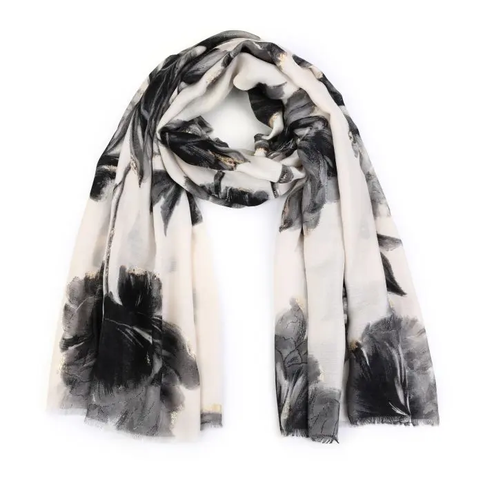 Sjaal Floral beige 180x80cm