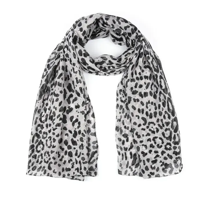 Sjaal Leopard Luna grijs 180x90cm