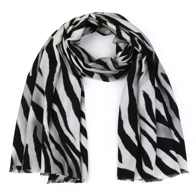 Sjaal Zebra Motief zwart grijs 180x80cm