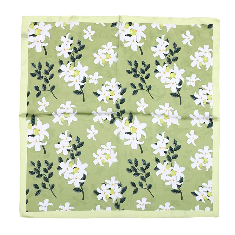 Sjaaltje bloemen vierkant groen 70x70cm