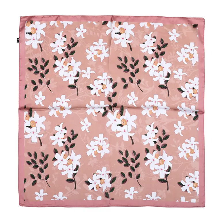 Sjaaltje bloemen vierkant roze 70x70cm