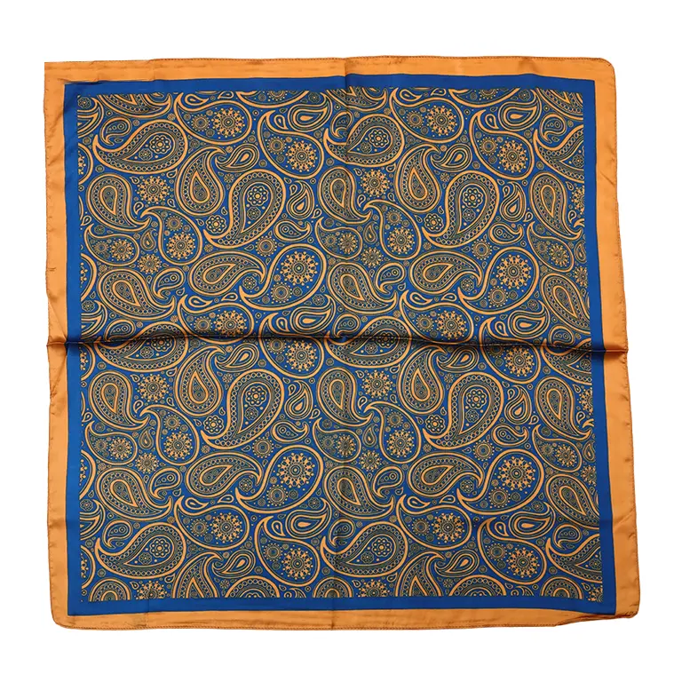 Sjaaltje Paisley vierkant blauw goud 70x70cm