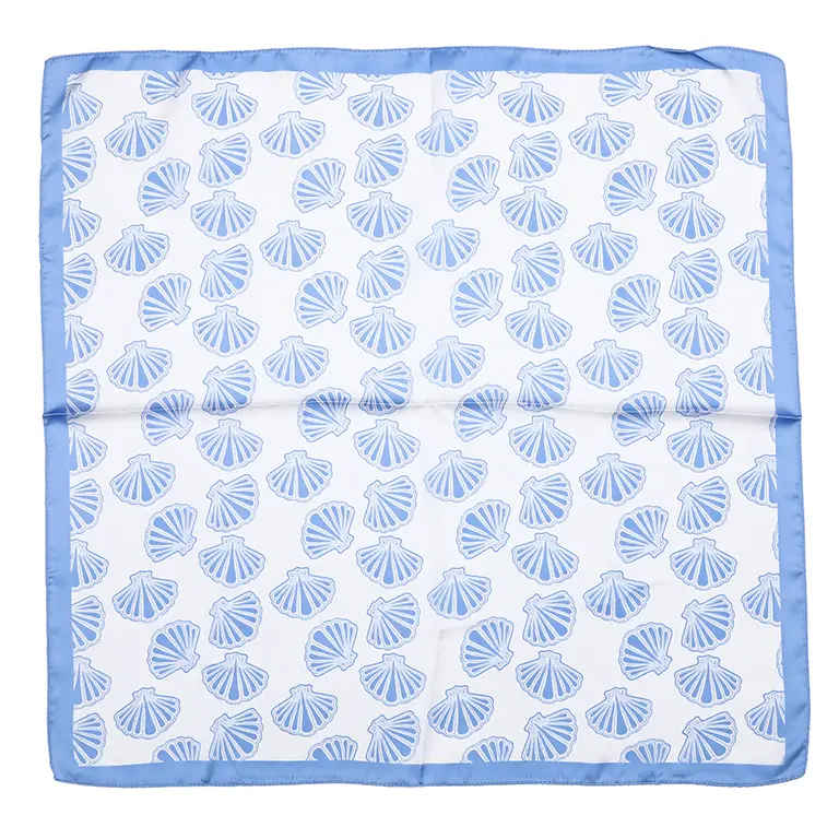 Sjaaltje Schelpen vierkant blauw wit 70x70cm