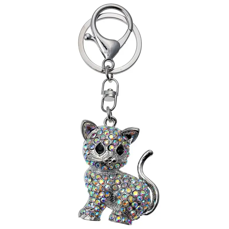 Sleutelhanger Kat zilver strass