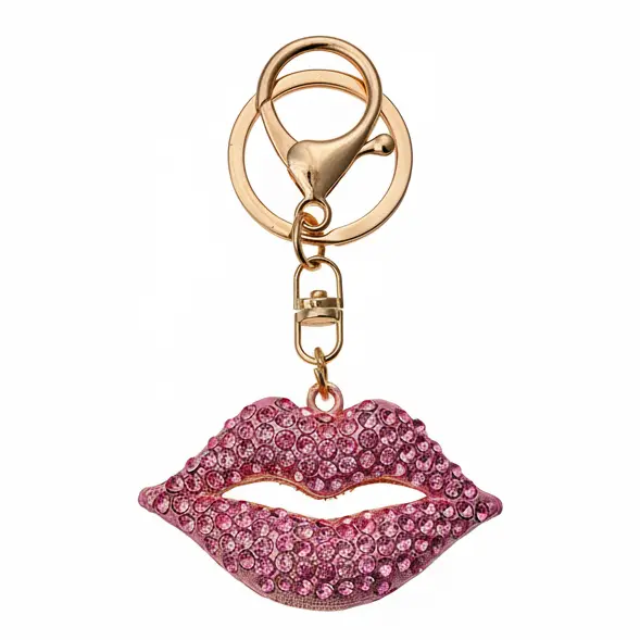 Sleutelhanger Lippen roze strass