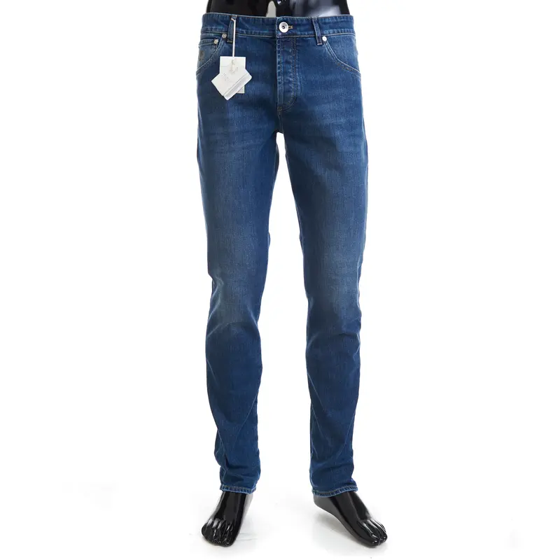 Slim Fit Five Pocket Jeans Trousers In Medium Blue Denim