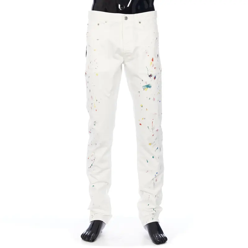 Slimfit Jeans In White Cotton Denim with Paint Print