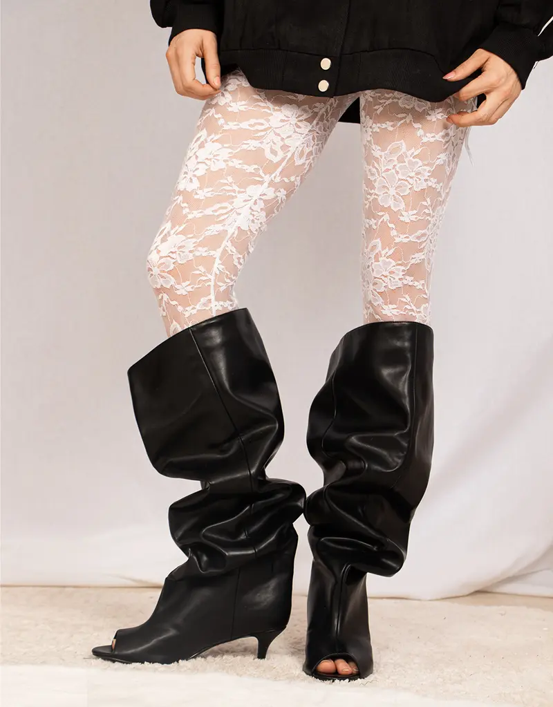 Slouch vegan leather kitten heel boots