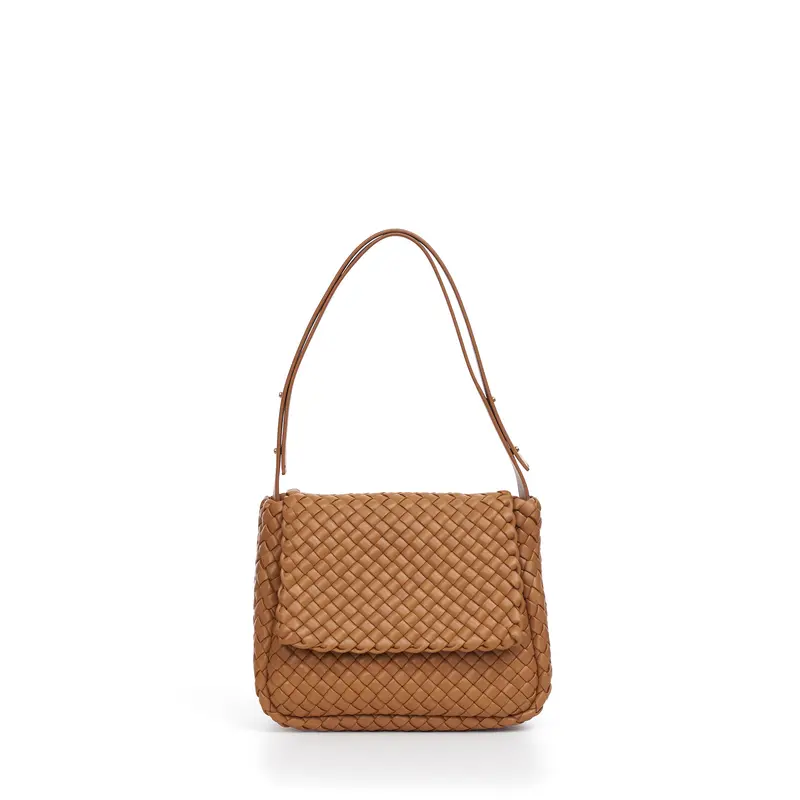 Small Cobble Shoulder Bag In Caramel Padded Intreccio Leather