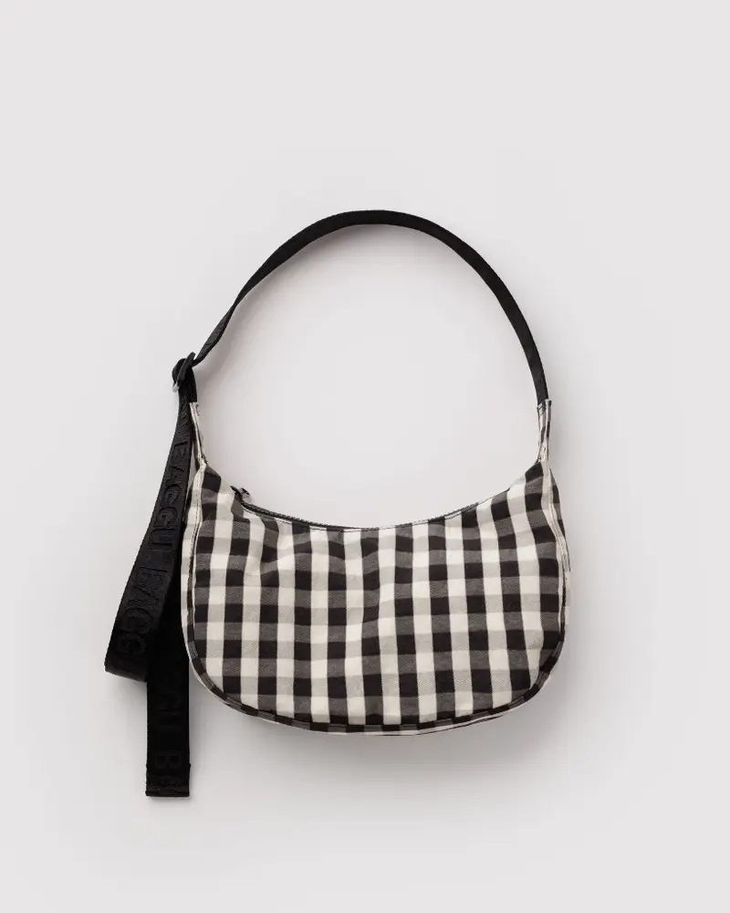 Small Crescent Bag - Black & Cream Gingham