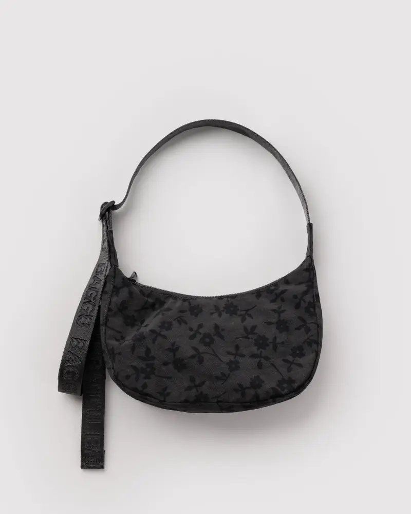 Small Crescent Bag - Charcoal Ditsy Floral