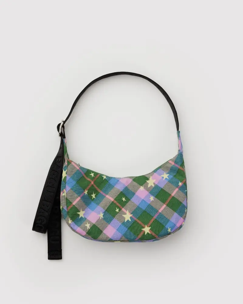 Small Crescent Bag - Green Star Plaid
