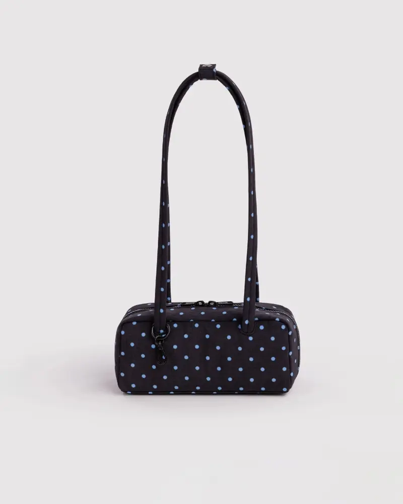 Small Nylon Bowler Bag - Black & Sky Blue Micro Dot