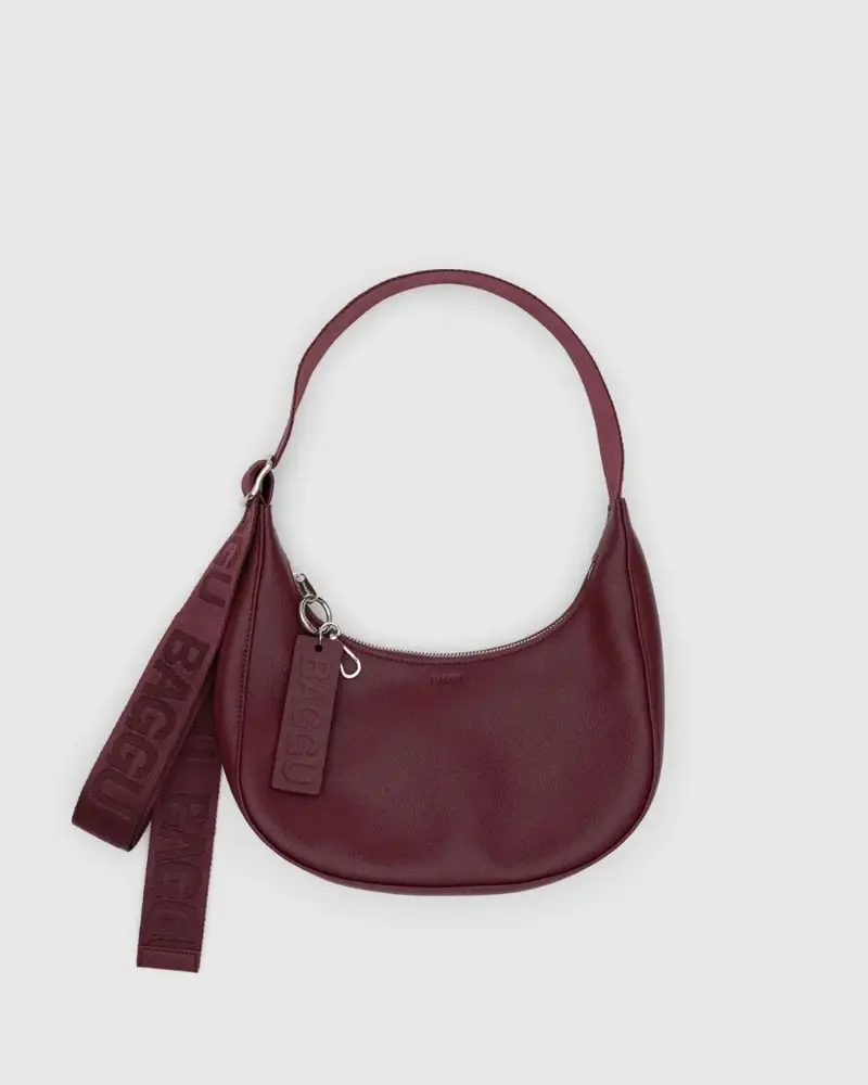 Small Recycled Leather Crescent Bag - Mahogany