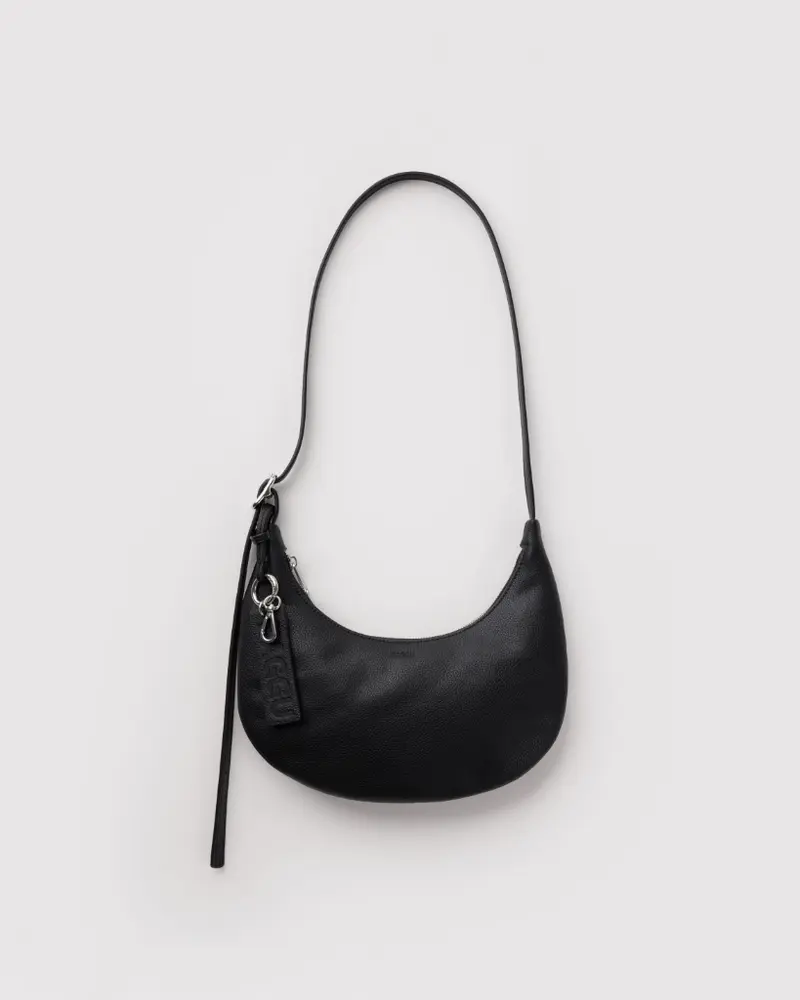 Small Recycled Leather Flat Crescent Bag - Black [PRE ORDER]