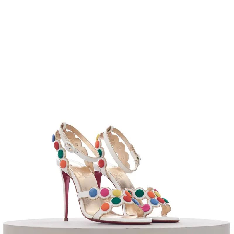 Smartissima 100mm Sandals In White Leather & Multicolor Disks