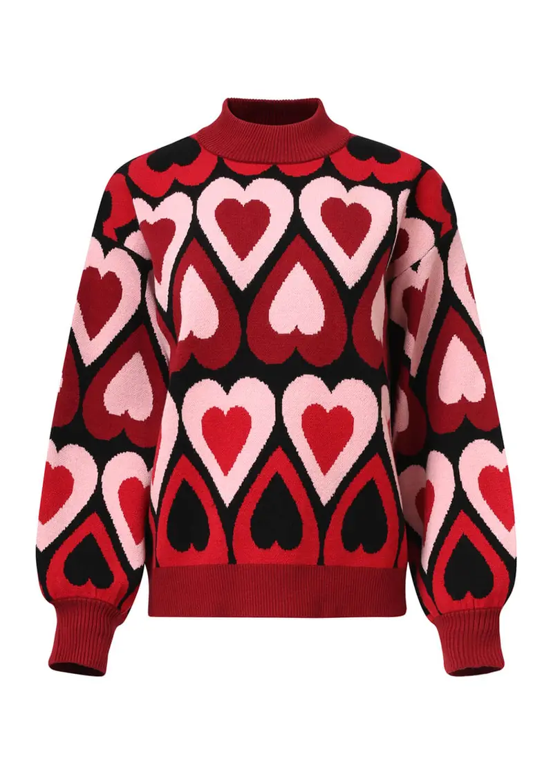 Smashed Lemon Love My Hearts 60's Sweater Bordeaux