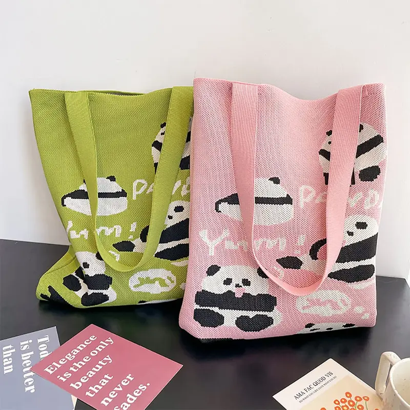 Snacking Pandas Knitted Tote (3 Colours)