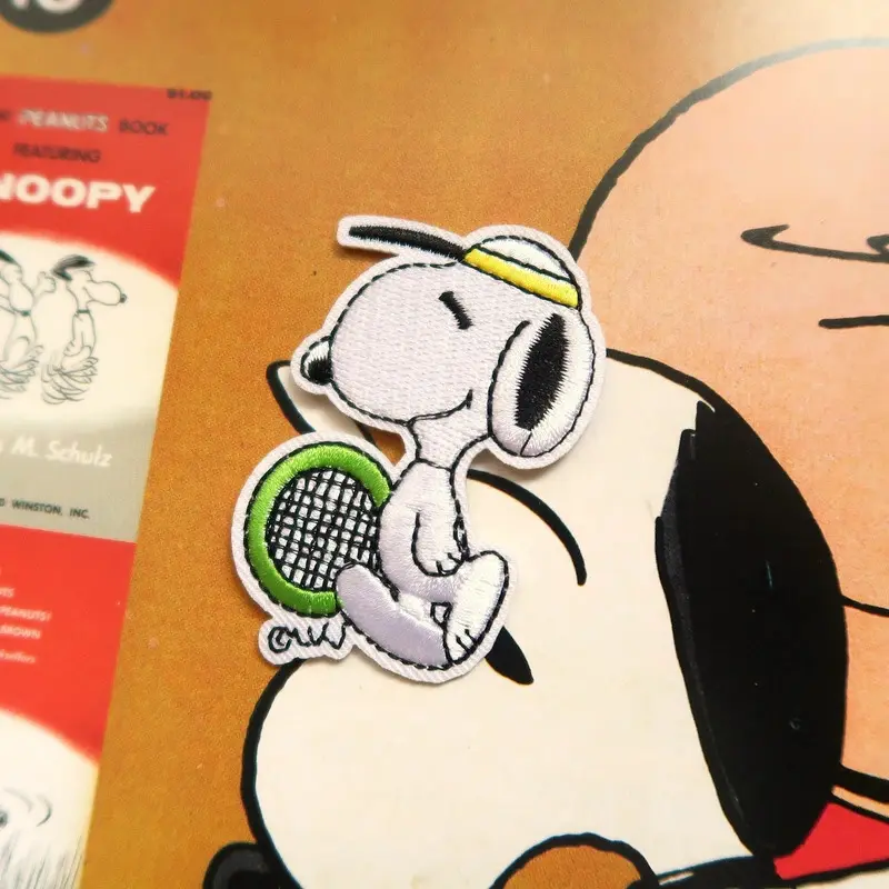 Snoopy Embroidery Patch // Tennis Snoopy from the Peanuts comics embroidered iron-on patch badge appliqué