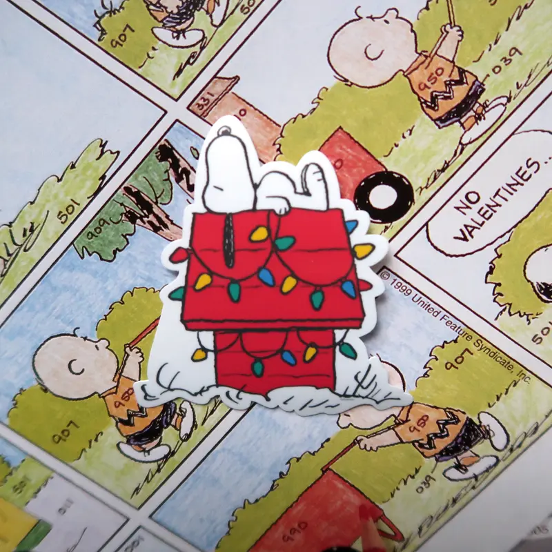 Snoopy Vinyl Sticker // Snoopy from Peanuts comics Christmas Lights Dog House Glossy Vinyl Sticker