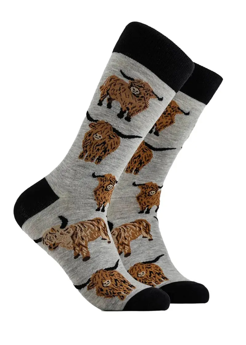 Soctopus Och Aye The Moo! Highland Cows Socks Grey