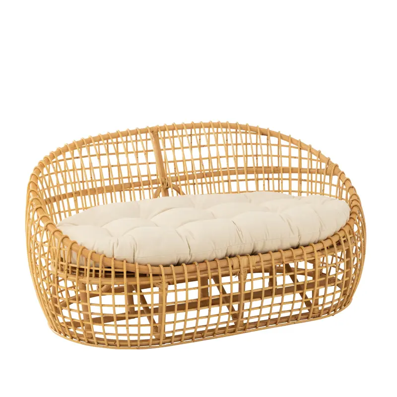 Sofa Lise + Kussen 2 Personen Rotan/Textiel Naturel/Wit J-Line