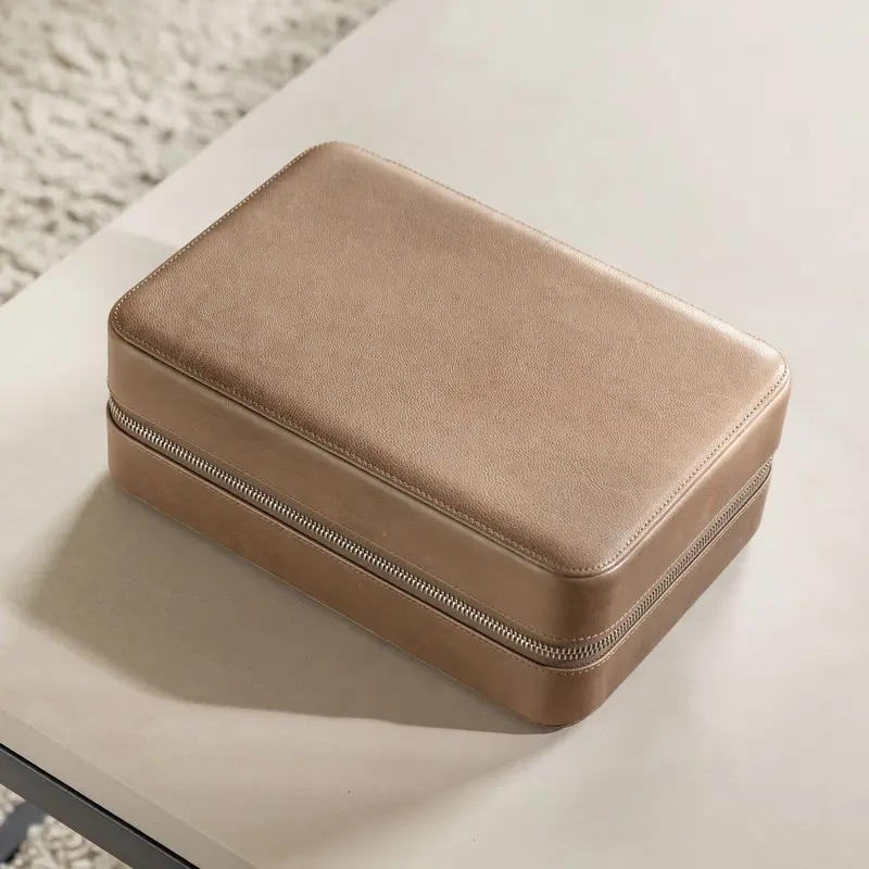Soft Brown Luxury Leather Watch Box by JPM