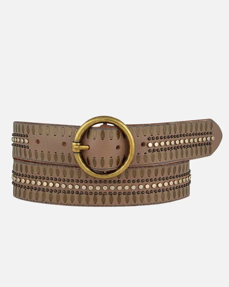 Soraya │ Leren Riem met Studs en Ronde Gesp
