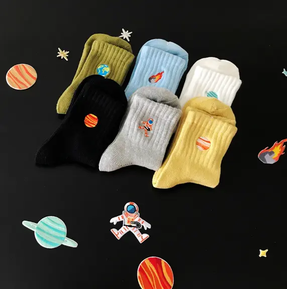 Space Embroidery Crew Socks